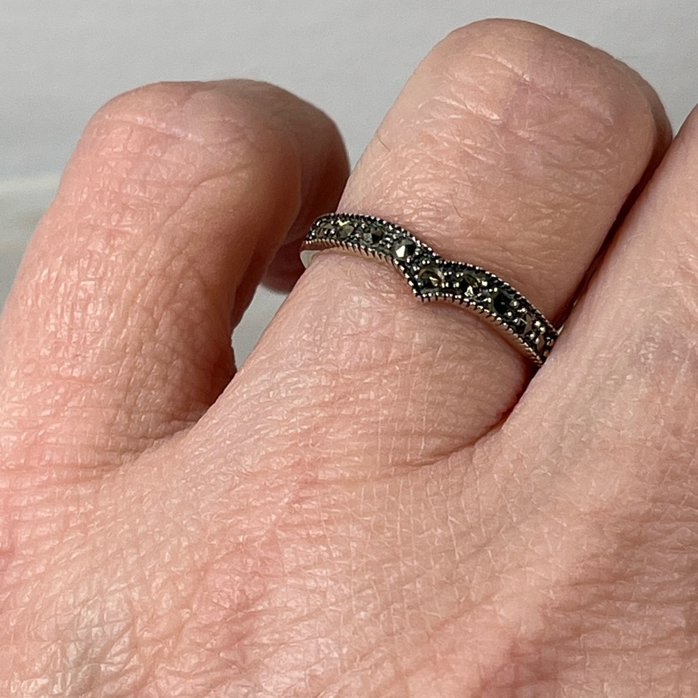 Solid 925 Sterling Silver Chevron Style Marcasite… - image 8